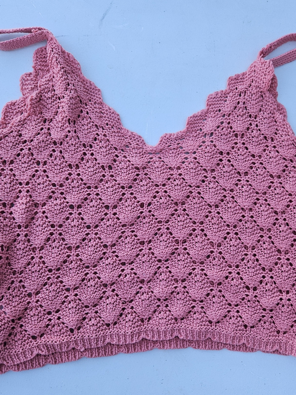 Pink Crochet Knit Crop Tank Top Boho Coastal Festival Beach Cover Up Medium